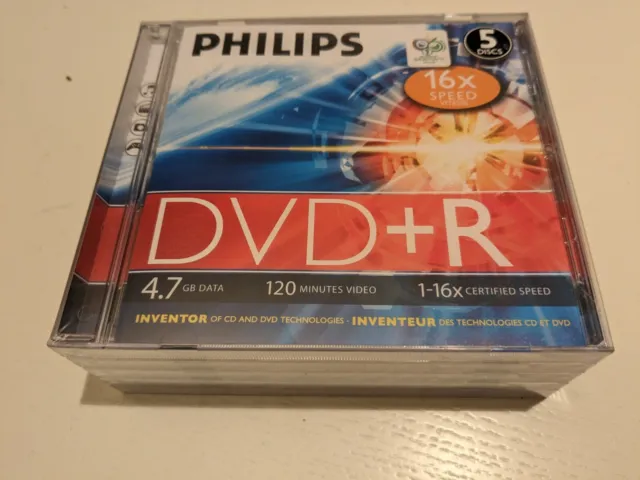 Philips DVD+R 4,7 GB dati 120 minuti video 1-16X velocità certificata confezione da 5