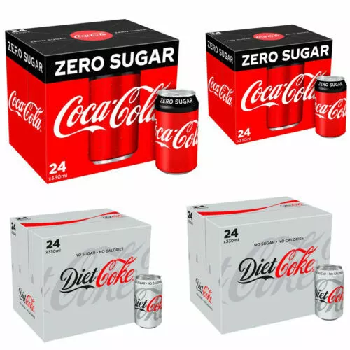 NEW REAL Coke Zero Sugar Diet Cock Pack of 24 330 ml Cans Fizzy Drink Coca-Cola