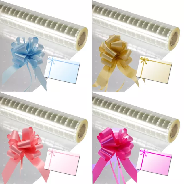 White Dot Cellophane Hamper regalo avvolgente compleanno / Natale + carta tira fiocco e fiocco