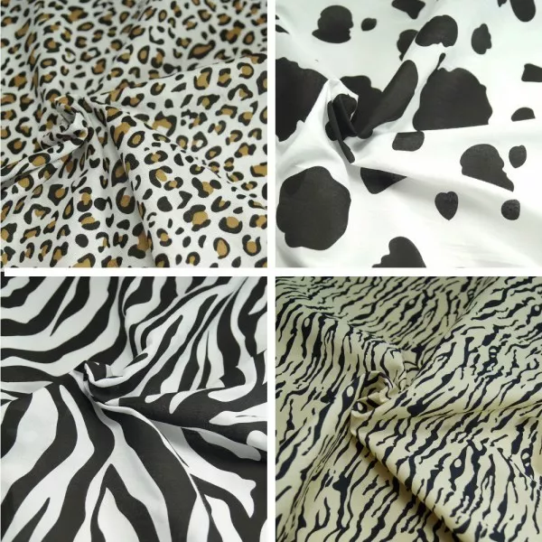 Polycotton Fabric Animal Print Tiger, Zebra, Leopard & Cow