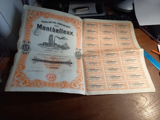 Action de 100 francs Mine de Montbelleux 1907