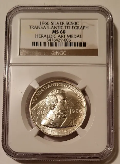 1966 Heraldic Art So-Called 50C Silver Medal Transatlantic Telegraph MS68 NGC
