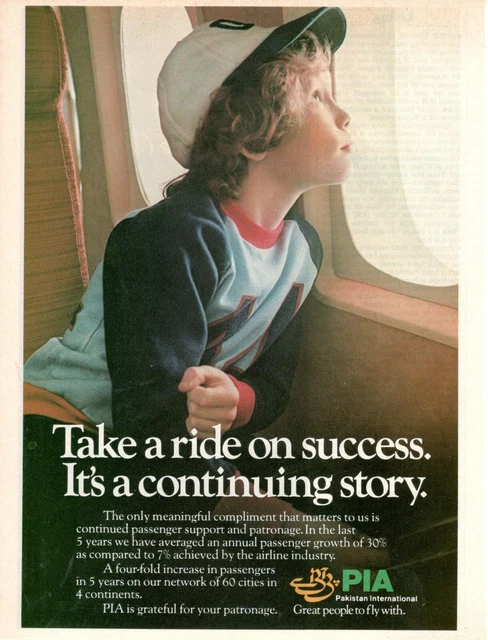 Pia Pakistan International Airline 1978 Advertising' Vintage Child With Hat
