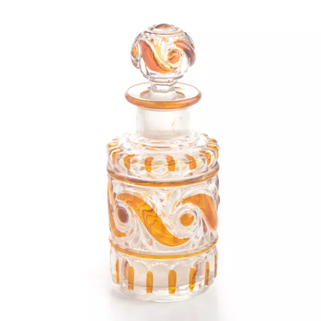 Antique French Baccarat Crystal Amber Cut Glass Perfume Cologne Dresser Bottle