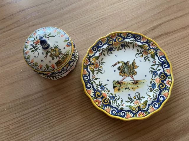 Turkish Anatolian Handmade Dish with Lid & Plate Hand Painted Ceramic Decor