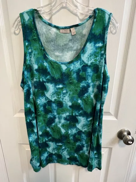 Logo By Lori Goldstein XL Tank Tie Dye Green Scoop Neck Wide Straps Preowned