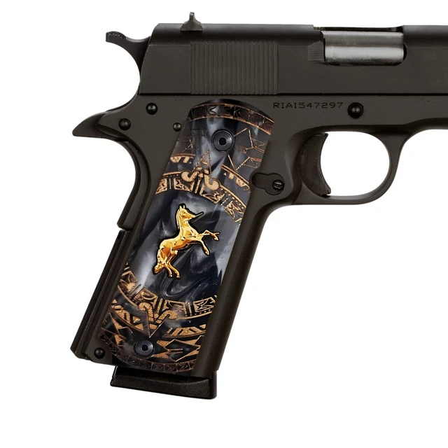 thumbnail interactive-video image 1 of 1911 Colt Springfield Pearl Aztec Grips With Gold Horse Medallion & Screws - SHARD Polymer 1 of 5