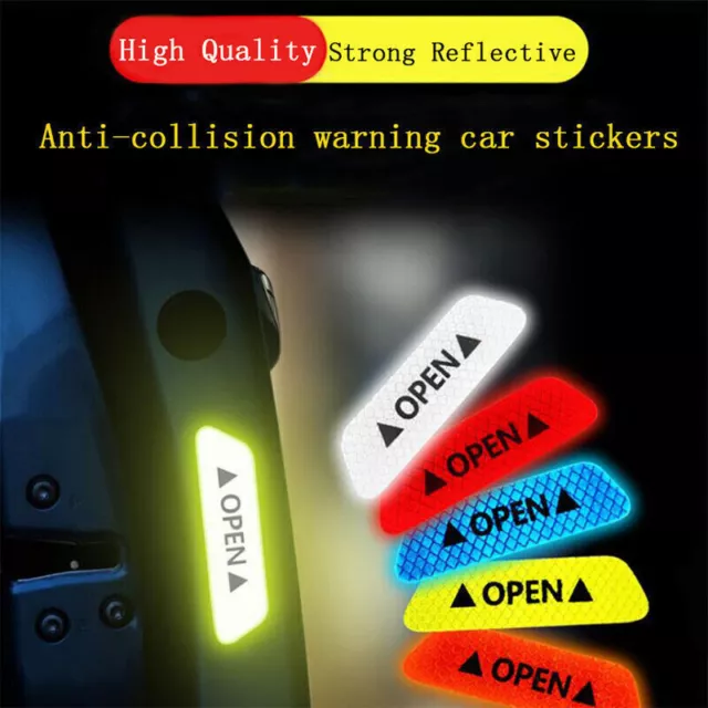 4pcs Car Door Safety Stickers Open Sign Reflective Decal Tape Warning 5Color