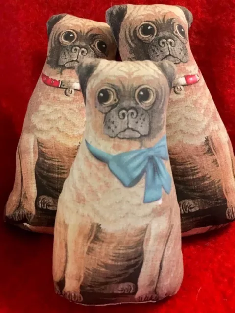 Baby PUG DOG PILLOW  Primitive cloth Animal DOLL 1892 repro  Farmhouse Pug Small