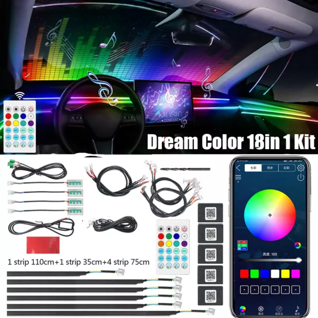 18 in 1 Symphony Car Ambient Light Acrylic Guide Atmosphere Lights 64 Color RGB