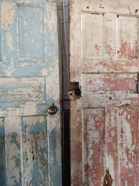 2 Antique Vintage Farmhouse  Doors Primitive Chippy Paint 30x80