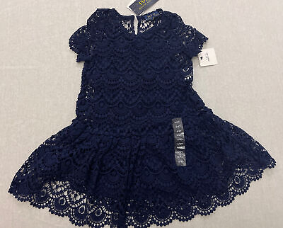 Bnwt Ralph Lauren Girls Crochet Lace Dress With Slip Lining In Navy Age 2 Years