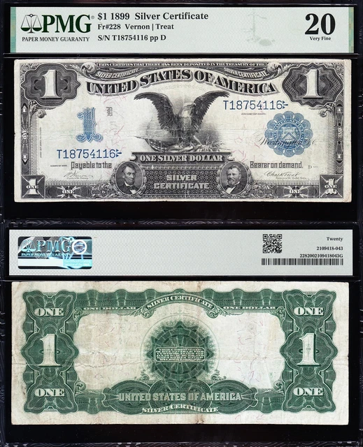 VERY NICE Fr. 228 Bold & Crisp VF 1899 $1 "BLACK EAGLE" Silver Cert! PMG 20! 116