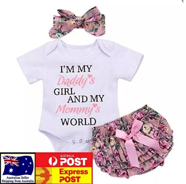 Baby Girl 3Pcs Outfit set Top +Ruffle Bloomer Skirt Shorts Headband Clothes 0-2Y