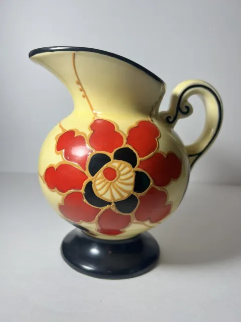 Vntg Ditmar Urbach Chez Yellow, Red, Black Floral Pitcher/ Vase 7”