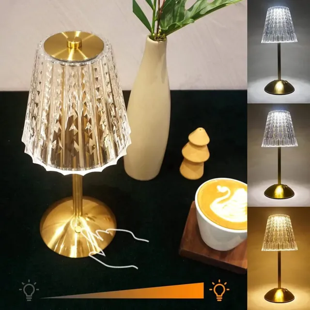 Portable Crystal Gold  Beside Lamp 3 Way Modes & Stepless Dimmable  Touch Lamp