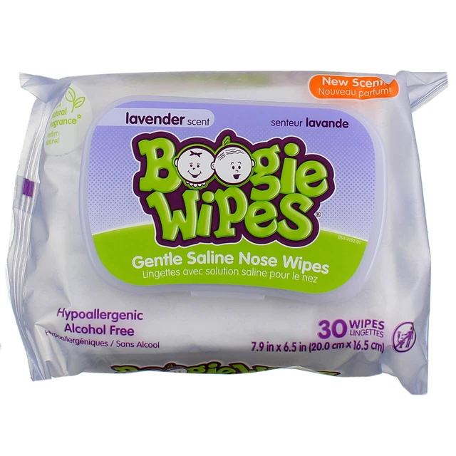 5 Pack Boogie Wipes Gentle Saline Nose Wipes, Lavender, 30 Ct
