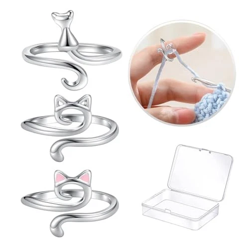 3 pièces Crochet-crochets réglable boucle à tricoter anneau Crochet boucles fil Guide porte-doigt outils de couture