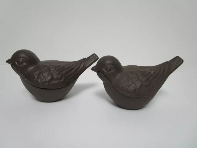 Pair of Rustic 2 Piece Cast Iron Antique Style Birds with Keepsakes Storage