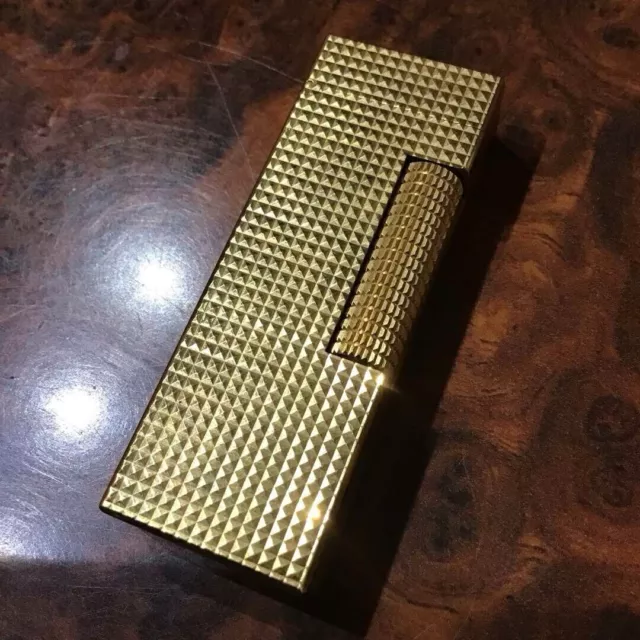 Vintage Dunhill Gas Lighter Gold Diamond Cut Working Condition