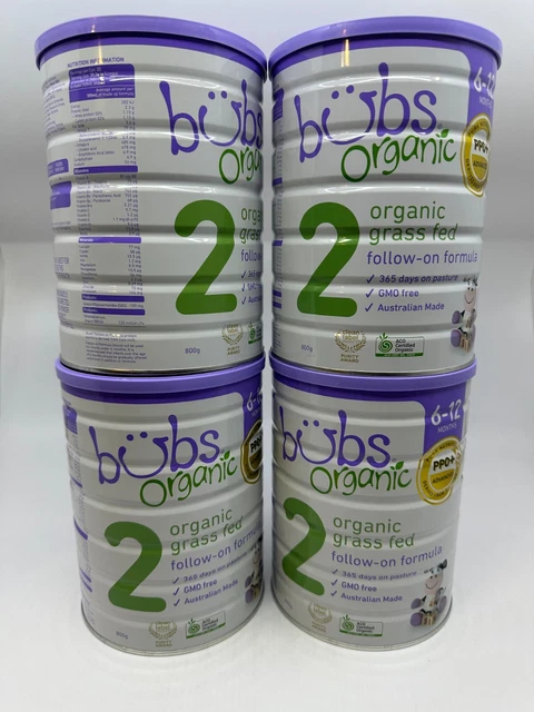 Lot of 4 Bubs Organic Grass Fed Follow-on Stage 2 6-12 Months 800g Exp. 05/2024