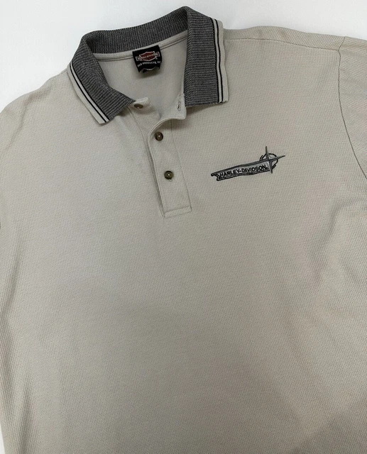 Vintage Harley Davidson Motorcycle Polo Shirt Cream Color Mens XLarge Charlotte