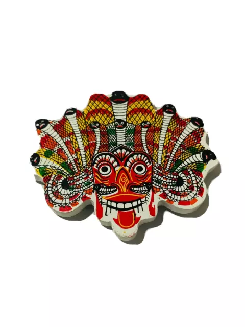 Handmade Colorful Wooden Refrigerator Magnet Demon's Head Srilanka Home Decor