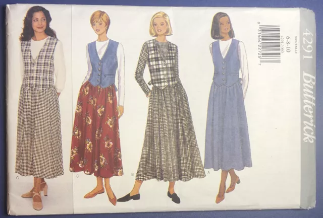 Vintage Butterick SEWING Pattern 4291 Misses Dress w/Faux Vest SZ 6-8-10 UNCUT