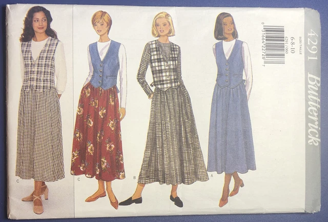 Vintage Butterick SEWING Pattern 4291 Misses Dress w/Faux Vest SZ 6-8-10 UNCUT