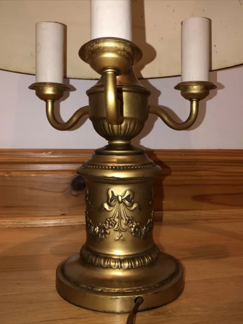 Antique 3 Arm Adjustable Floral Swag Gold Bouillotte Table Lamp Brass French 3