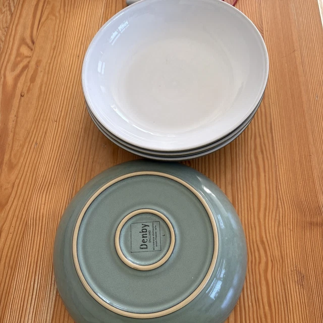 X DENBY Regency Green Large 22cm Pasta Salad Serving Bowls VGC