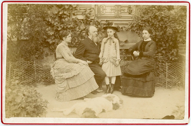 France, Family and Chien in a Courtyard, ca.1880, vintage albumen print vintage a
