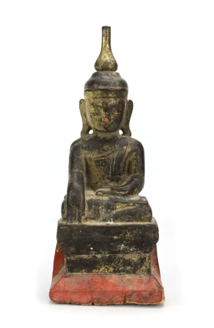 Antique Burmese 19th Century, Burma Shan Buddha, 26.5cm high. Teak Wood Statue