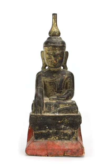 Antique Burmese 19th Century, Burma Shan Buddha, 26.5cm high. Teak Wood Statue.