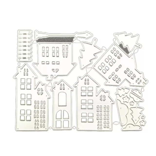 Village House Tree Streetlight Metal Cutting Dies Stencil DIY Embossing Template