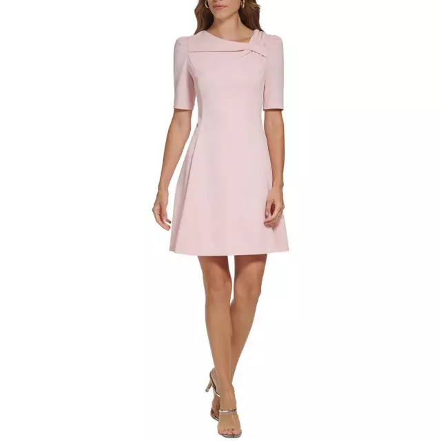 DKNY Womens Pink Knit Foldover Cocktail Fit & Flare Dress 8 BHFO 8425