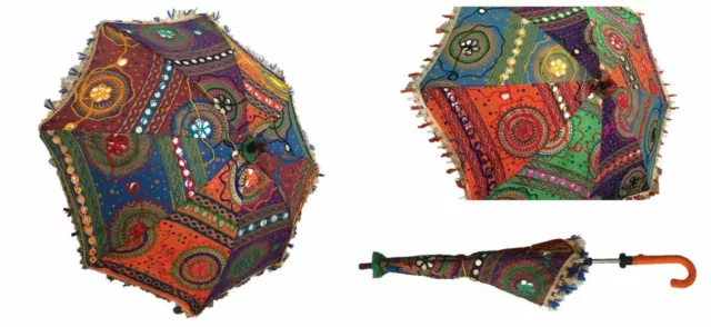 Multicoloured Cotton Indian Embroidered Hippy Boho Festival Sun Parasol Umbrella