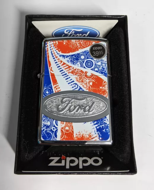 Zippo 2010 Ford Red White And Blue Polished Chrome Lighter Sealed In Box R309