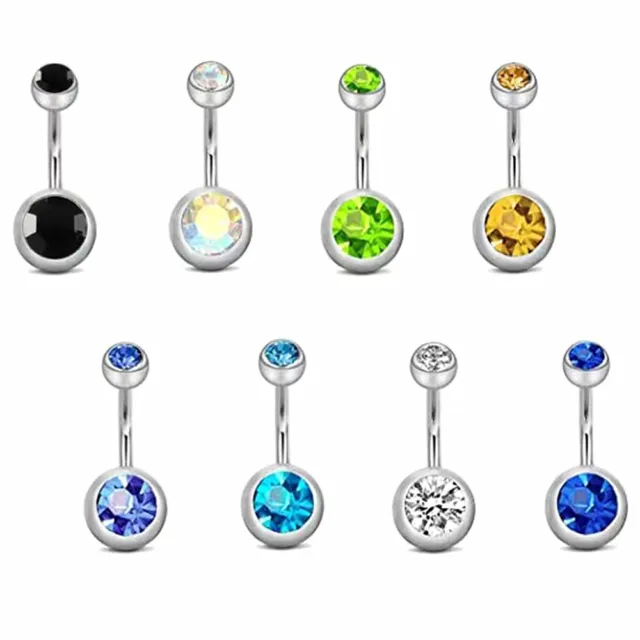 2X Short & Long Navel Ring CZ Crystal Belly Button Steel Barbell Piercing 8-16mm