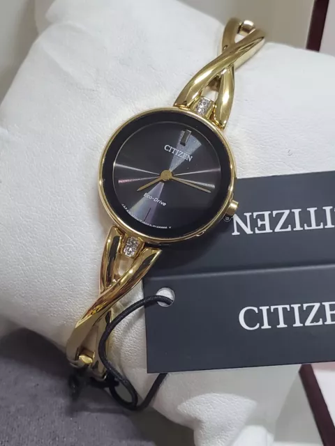 Citizen Eco-Drive 23mm Black Dial Gold Plated Women Wristwatch (EX1422-54E)