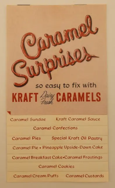 Vintage 1940's Candy Caramel Surprises by Kraft Fold-Out Recipe Booklet