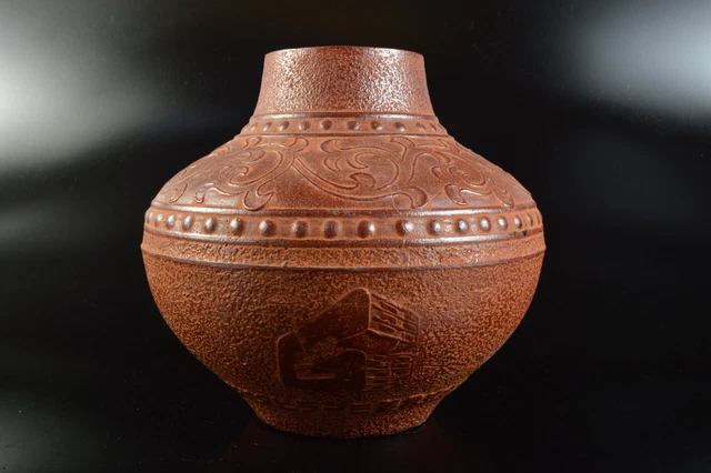 M2534: Japanese Iron Arabesque sculpture Shapely FLOWER VASE Ikebana
