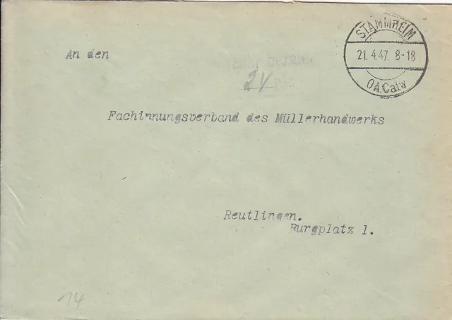 F.Zone - STAMMHEIM  OA.Calw - Gebühr bezahlt - Brief - 1947