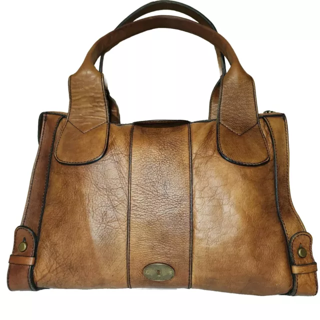 Fossil Vintage Reissue Keyhole Weekender Leather Satchel Tote Handbag