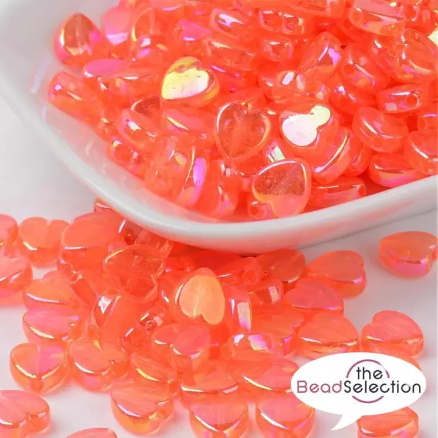 100 ORANGE GOLD 8mm ACRYLIC AB RAINBOW PEARL LUSTRE HEART BEADS TOP ACR128