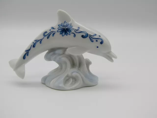 Lenox Dolphin Figurine Delft Blue Floral & White Porcelain "On The Sea"