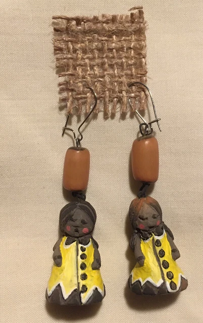 OOAK Angels In Yellow Dress Ceramics Handmade Earrings .