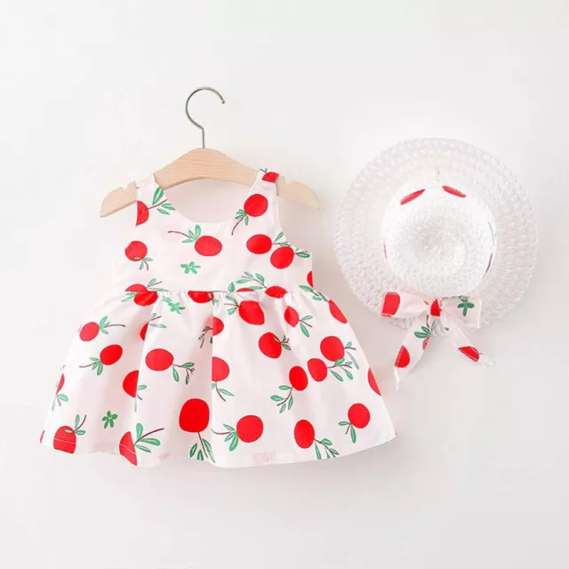 Toddler Baby Girls Sleeveless Dot Holiday Princess Dress Bow Hat Outfits Set FS 2