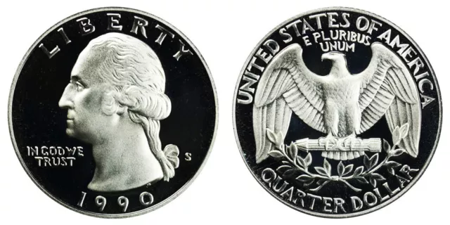 1990 S Gem Bu Proof Washington Quarter Brilliant Uncirculated Pf/Us Coin #4498
