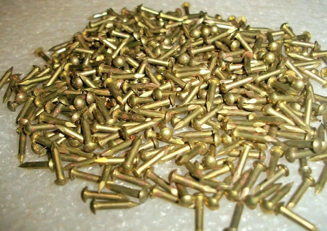 100  Vintage 3/8" X #15, Solid Brass Brad Nails, Round Dome Head Escutcheon Pins
